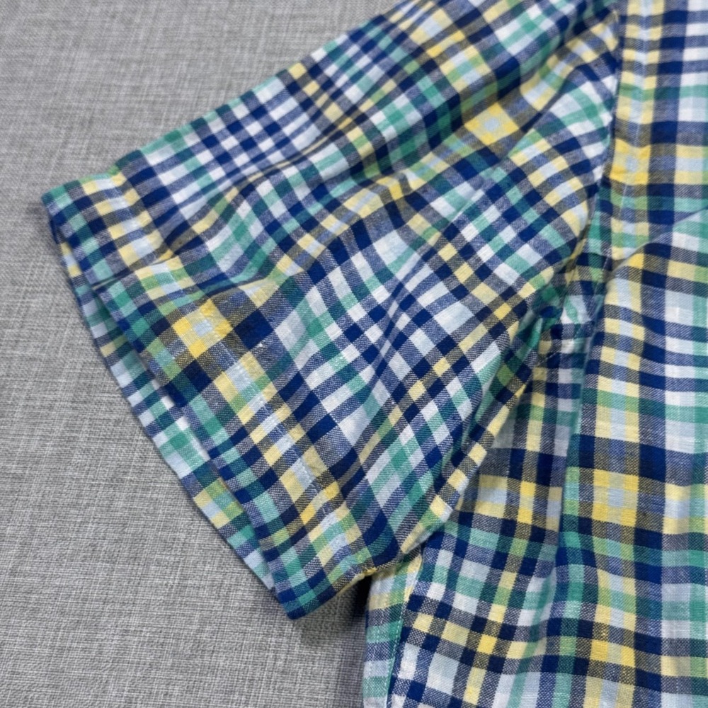 Brooks Brothers Linen Button-Up Shirt Mens L Multicolor Plaid Short Sleeve - Picture 8 of 9